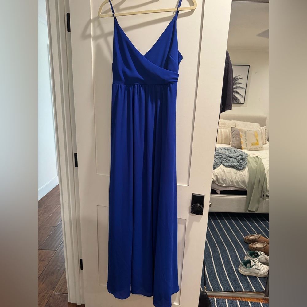 Lulu's Blue Ruched Wrap Maxi Dress